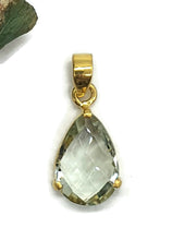 Load image into Gallery viewer, Green AMETHYST Pendant, 18k gold plated Sterling Silver, Checkerboard Faceted - GemzAustralia 