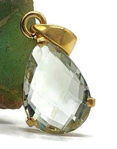 Green AMETHYST Pendant, 18k gold plated Sterling Silver, Checkerboard Faceted - GemzAustralia 