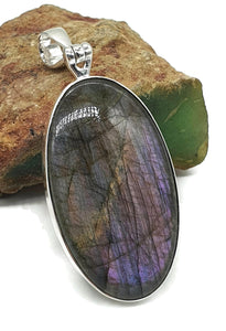 Stunning Purple Labradorite Pendant, Sterling Silver, Long Oval Shaped, Magical Gemstone - GemzAustralia 