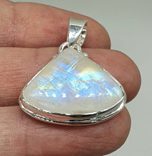 Load image into Gallery viewer, Triangle Rainbow Moonstone Pendant, Sterling Silver, Goddess Gemstone, Soul Talisman - GemzAustralia 