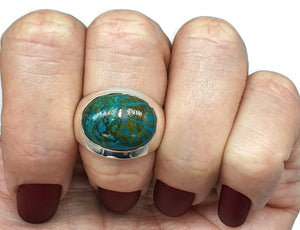 Chrysocolla Ring, Size 8, Sterling Silver, Oval Shaped, Turquoise Blue Gem - GemzAustralia 