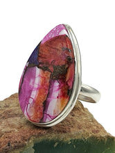 Load image into Gallery viewer, Oyster Turquoise &amp; Pink Opal Ring, Size 9, Pear Shaped, Sterling Silver, Copper Turquoise - GemzAustralia 