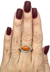 Red Turquoise Ring, Size 9, Sterling Silver, Marquise Shaped, Side Set Stone - GemzAustralia 