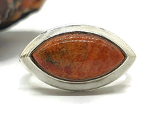 Load image into Gallery viewer, Red Turquoise Ring, Size 9, Sterling Silver, Marquise Shaped, Side Set Stone - GemzAustralia 