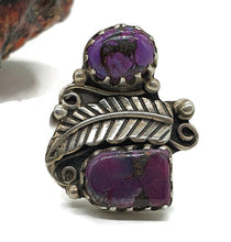 Load image into Gallery viewer, Purple Turquoise Ring, Size 9, Sterling Silver, Fern Leaf Design, Copper Mojave Turquoise - GemzAustralia 