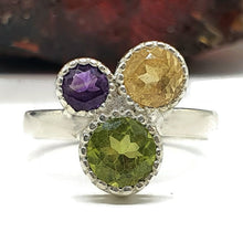 Load image into Gallery viewer, Multi Gemstone Ring, Size 7, Sterling Silver, Peridot, Amethyst &amp; Citrine - GemzAustralia 