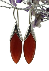 Carnelian Earrings, Artist's Stone, Warm Vibrant Gem, Marquise Shape, Sterling Silver - GemzAustralia 