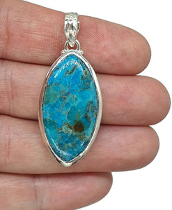 Arizona Turquoise Pendant, Leaf Shape, Sterling Silver, Blue Turquoise, Protection Stone - GemzAustralia 