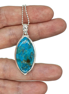 Arizona Turquoise Pendant, Leaf Shape, Sterling Silver, Blue Turquoise, Protection Stone - GemzAustralia 