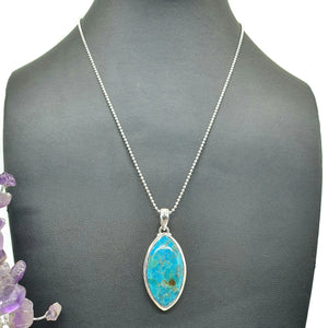 Arizona Turquoise Pendant, Leaf Shape, Sterling Silver, Blue Turquoise, Protection Stone - GemzAustralia 