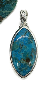 Arizona Turquoise Pendant, Leaf Shape, Sterling Silver, Blue Turquoise, Protection Stone - GemzAustralia 