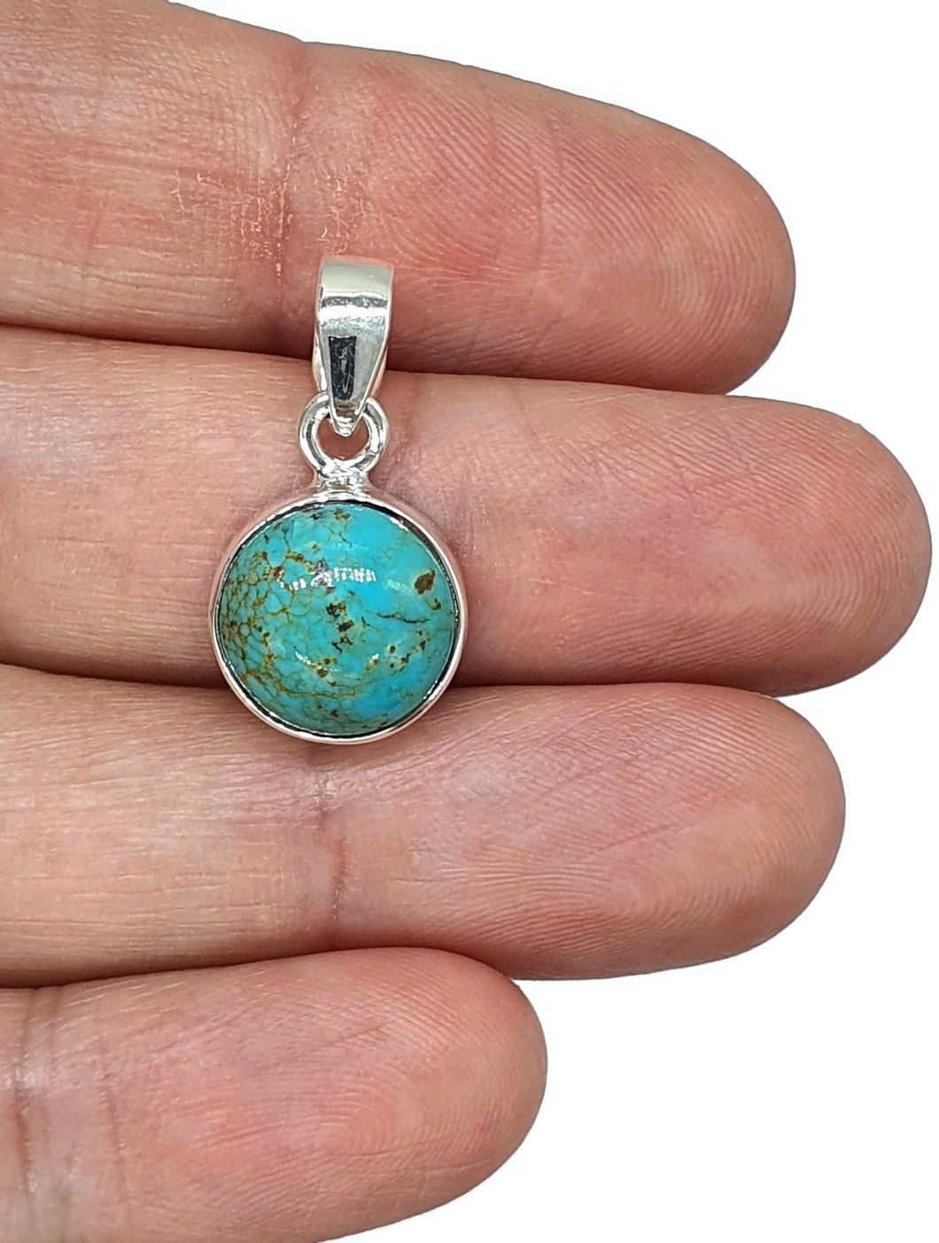 Round Turquoise Pendant, Sterling Silver, December Birthstone, Blue Turquoise, Protection - GemzAustralia 