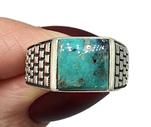 Turquoise Ring, Size 9, Sterling Silver, Square Shape, Protection Stone, Love Stone - GemzAustralia 