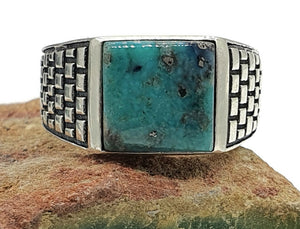 Turquoise Ring, Size 9, Sterling Silver, Square Shape, Protection Stone, Love Stone - GemzAustralia 