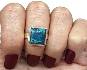 Shattuckite Ring, Size 8, Sterling Silver, mix of Azurite Chrysocolla & Malachite Gems - GemzAustralia 