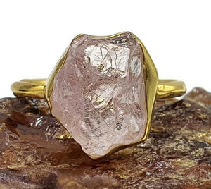 Rose Quartz Ring, Size 7.5, Sterling Silver, 14K gold plated, Raw Gemstone - GemzAustralia 