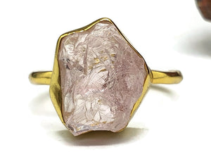 Rose Quartz Ring, Size 7.5, Sterling Silver, 14K gold plated, Raw Gemstone - GemzAustralia 