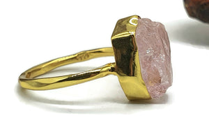 Rose Quartz Ring, Size 7.5, Sterling Silver, 14K gold plated, Raw Gemstone - GemzAustralia 