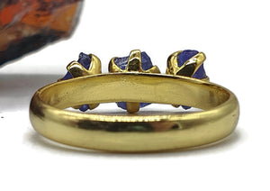 Raw Tanzanite Ring, Size 9, 14k Gold Plated Sterling Silver, Three Stone Ring - GemzAustralia 