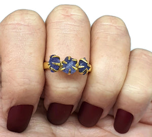 Raw Tanzanite Ring, Size 9, 14k Gold Plated Sterling Silver, Three Stone Ring - GemzAustralia 