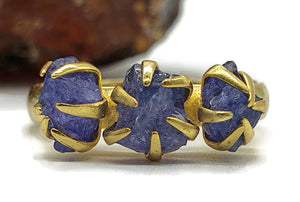 Raw Tanzanite Ring, Size 9, 14k Gold Plated Sterling Silver, Three Stone Ring - GemzAustralia 