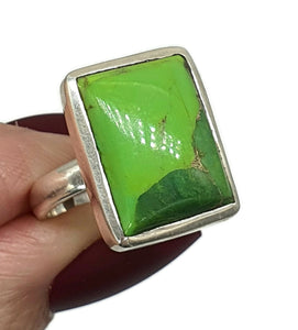 Green Mojave Turquoise Ring, Size 7, Sterling Silver, Rectangle Shaped, Protection Stone - GemzAustralia 
