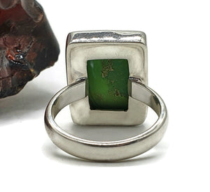 Green Mojave Turquoise Ring, Size 7, Sterling Silver, Rectangle Shaped, Protection Stone - GemzAustralia 