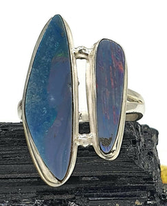 Australian Opal Ring, Size 7.5, Sterling Silver, Aura Gem, Psychic Gem, Two Stone Ring - GemzAustralia 