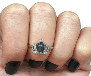 Black Opal & White Sapphire Crown Ring, Size 7.5, Sterling Silver, Lucky Stone, Hope Stone - GemzAustralia 