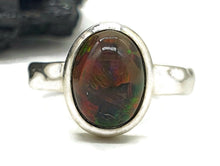 Load image into Gallery viewer, Australian Black Opal Ring, Size 6, Sterling Silver, Oval Shaped, October Birthstone - GemzAustralia 