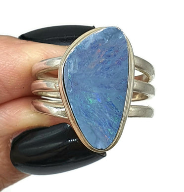 Australian Opal Ring, size 9, Sterling Silver, Blue, Green & Pink Opal, Love and Passion Gem - GemzAustralia 