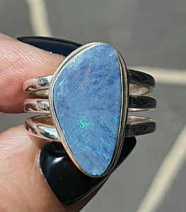Australian Opal Ring, size 9, Sterling Silver, Blue, Green & Pink Opal, Love and Passion Gem - GemzAustralia 