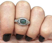 Load image into Gallery viewer, Australian Black Opal &amp; Diamond Ring, Size 7.5, Adjustable, Sterling Silver, Lucky Stone - GemzAustralia 