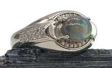 Load image into Gallery viewer, Australian Black Opal &amp; Diamond Ring, Size 7.5, Adjustable, Sterling Silver, Lucky Stone - GemzAustralia 