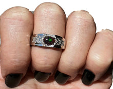 Load image into Gallery viewer, Black Opal &amp; White Sapphire Ring, Size 9, Adjustable, Sterling Silver, Lucky Stone - GemzAustralia 