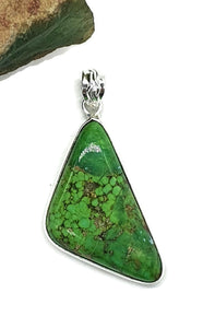 Green Mojave Turquoise Pendant, Sterling Silver, Triangle Shaped, Copper Turquoise - GemzAustralia 