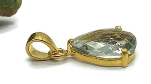 Green AMETHYST Pendant, 18k gold plated Sterling Silver, Checkerboard Faceted - GemzAustralia 
