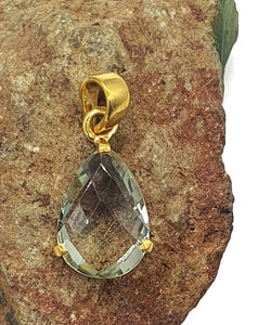 Green AMETHYST Pendant, 18k gold plated Sterling Silver, Checkerboard Faceted - GemzAustralia 