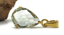 Load image into Gallery viewer, Green AMETHYST Pendant, 18k gold plated Sterling Silver, Checkerboard Faceted - GemzAustralia 