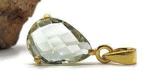 Green AMETHYST Pendant, 18k gold plated Sterling Silver, Checkerboard Faceted - GemzAustralia 