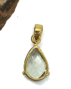 Green AMETHYST Pendant, 18k gold plated Sterling Silver, Checkerboard Faceted - GemzAustralia 