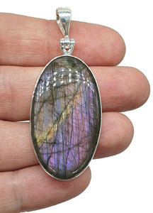 Stunning Purple Labradorite Pendant, Sterling Silver, Long Oval Shaped, Magical Gemstone - GemzAustralia 