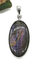 Load image into Gallery viewer, Stunning Purple Labradorite Pendant, Sterling Silver, Long Oval Shaped, Magical Gemstone - GemzAustralia 