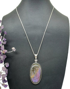 Stunning Purple Labradorite Pendant, Sterling Silver, Long Oval Shaped, Magical Gemstone - GemzAustralia 