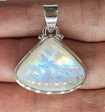 Triangle Rainbow Moonstone Pendant, Sterling Silver, Goddess Gemstone, Soul Talisman - GemzAustralia 