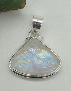 Triangle Rainbow Moonstone Pendant, Sterling Silver, Goddess Gemstone, Soul Talisman - GemzAustralia 