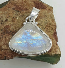 Load image into Gallery viewer, Triangle Rainbow Moonstone Pendant, Sterling Silver, Goddess Gemstone, Soul Talisman - GemzAustralia 