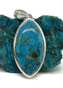Arizona Turquoise Pendant, Leaf Shape, Sterling Silver, Blue Turquoise, Protection Stone - GemzAustralia 