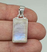 Load image into Gallery viewer, Rectangle Rainbow Moonstone Pendant, Sterling Silver, Goddess Gemstone, Soul Talisman - GemzAustralia 