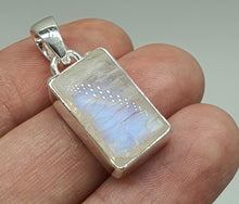 Load image into Gallery viewer, Rectangle Rainbow Moonstone Pendant, Sterling Silver, Goddess Gemstone, Soul Talisman - GemzAustralia 